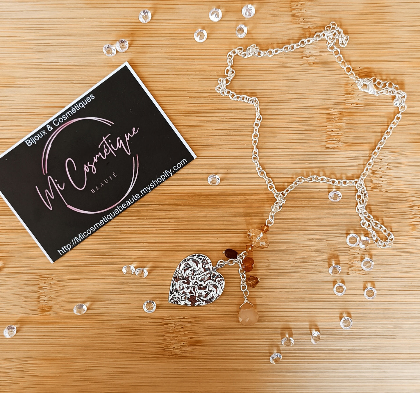 Chaîne et Pendentif "Cœur martelé " Argenté