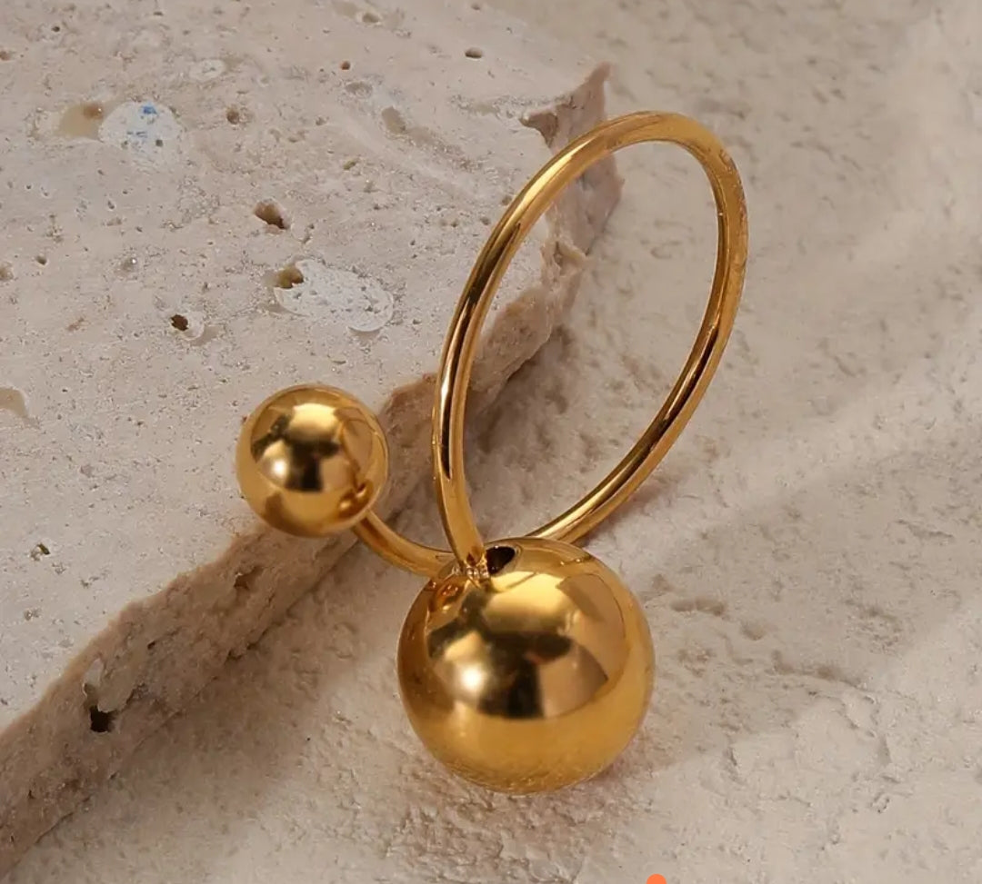Bague Ajustable Réglable Acier inoxydable et Or 18K Perle sphérique