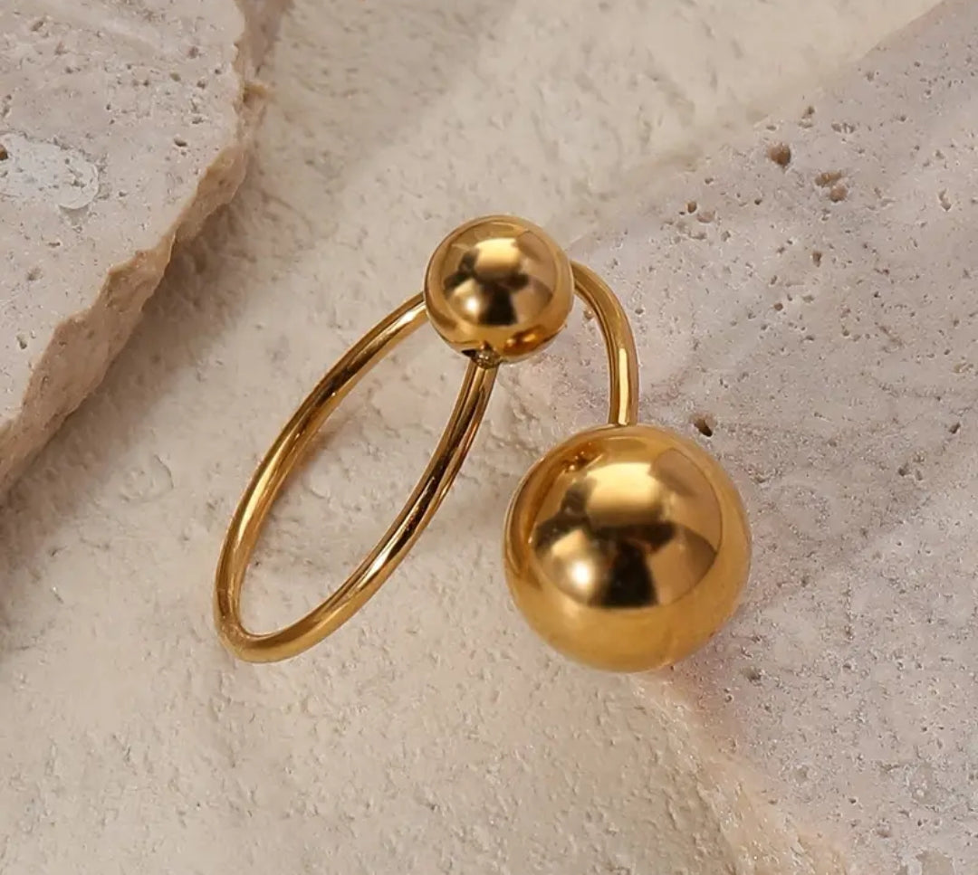 Bague Ajustable Réglable Acier inoxydable et Or 18K Perle sphérique