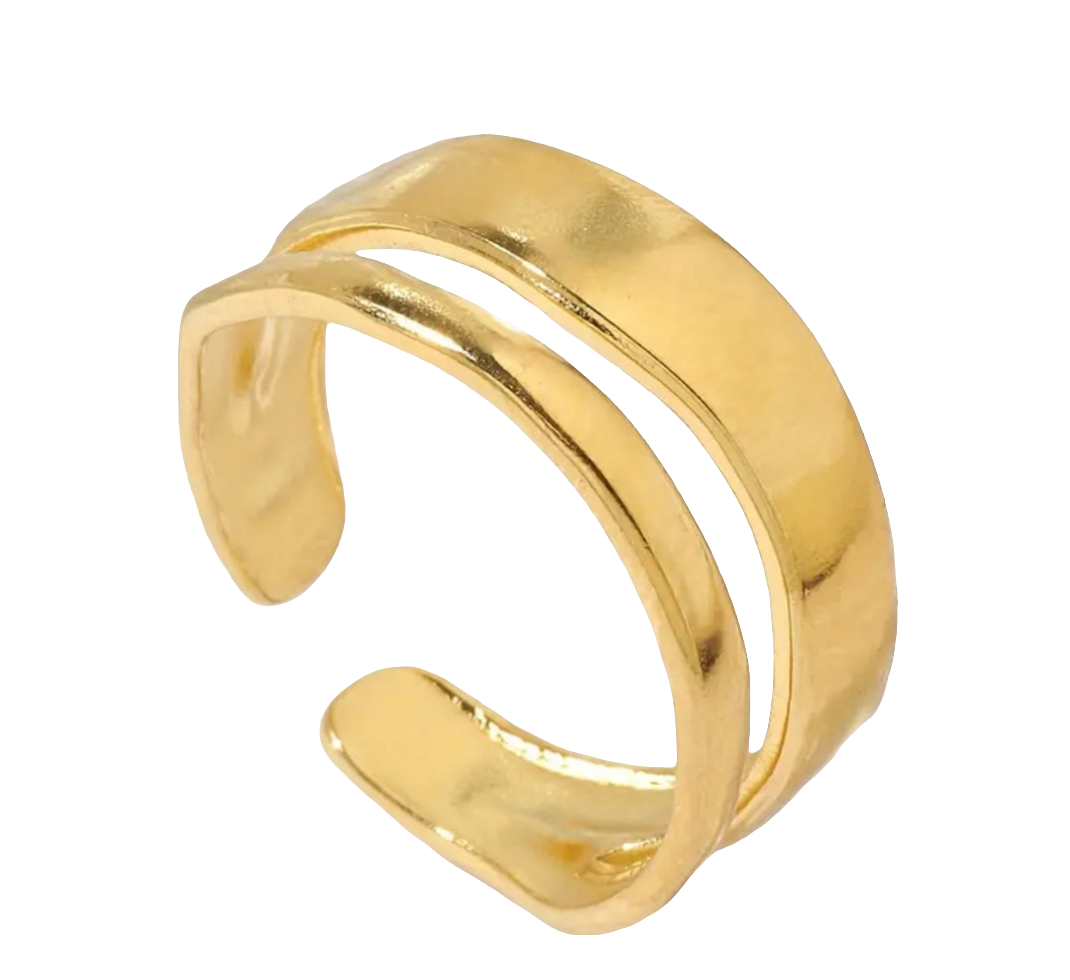 Bague Ajustable Réglable Acier inoxydable et placage plaqué Or 18K Double tour
