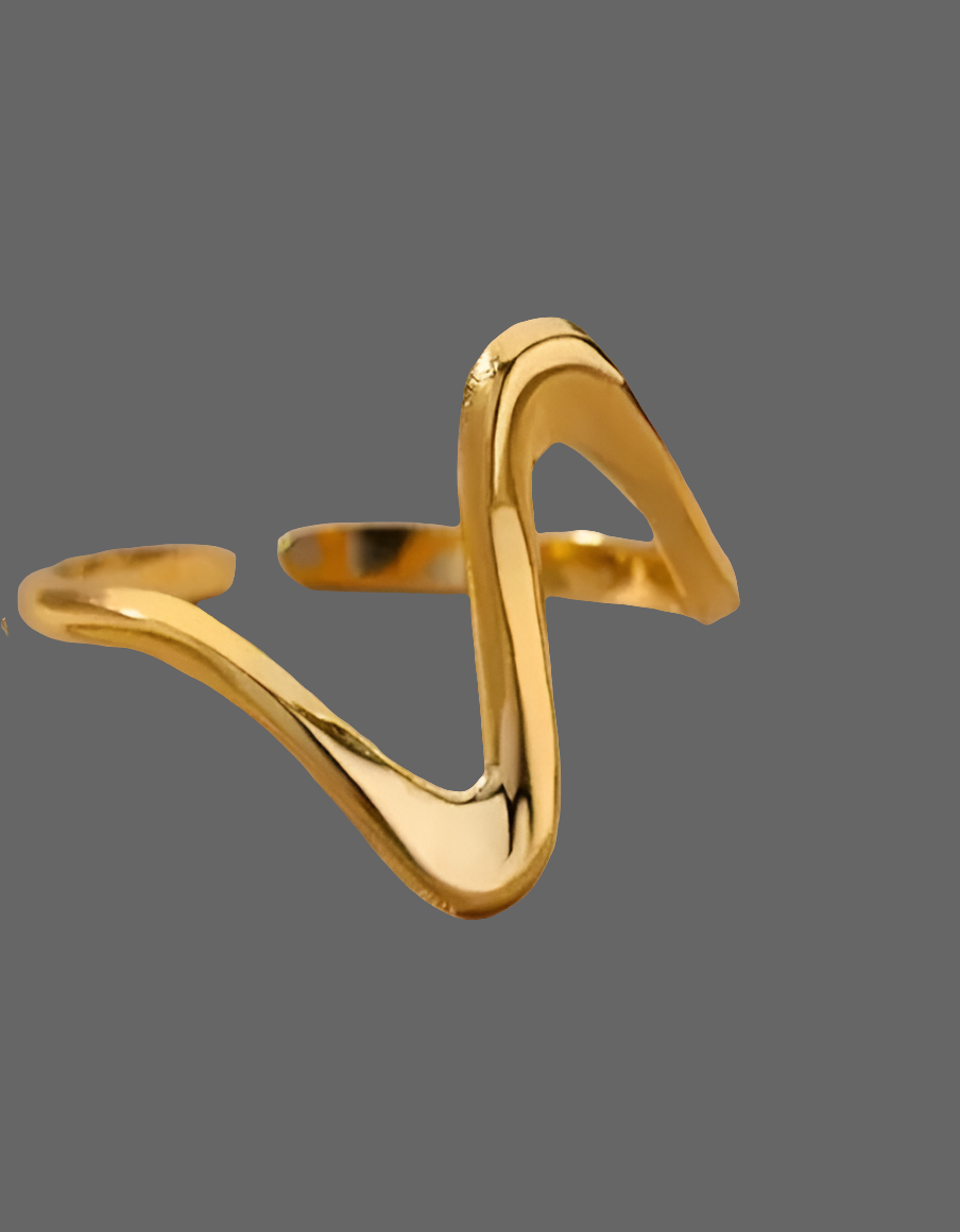 Bague Ajustable Réglable Acier inoxydable et placage Or 18K Vague