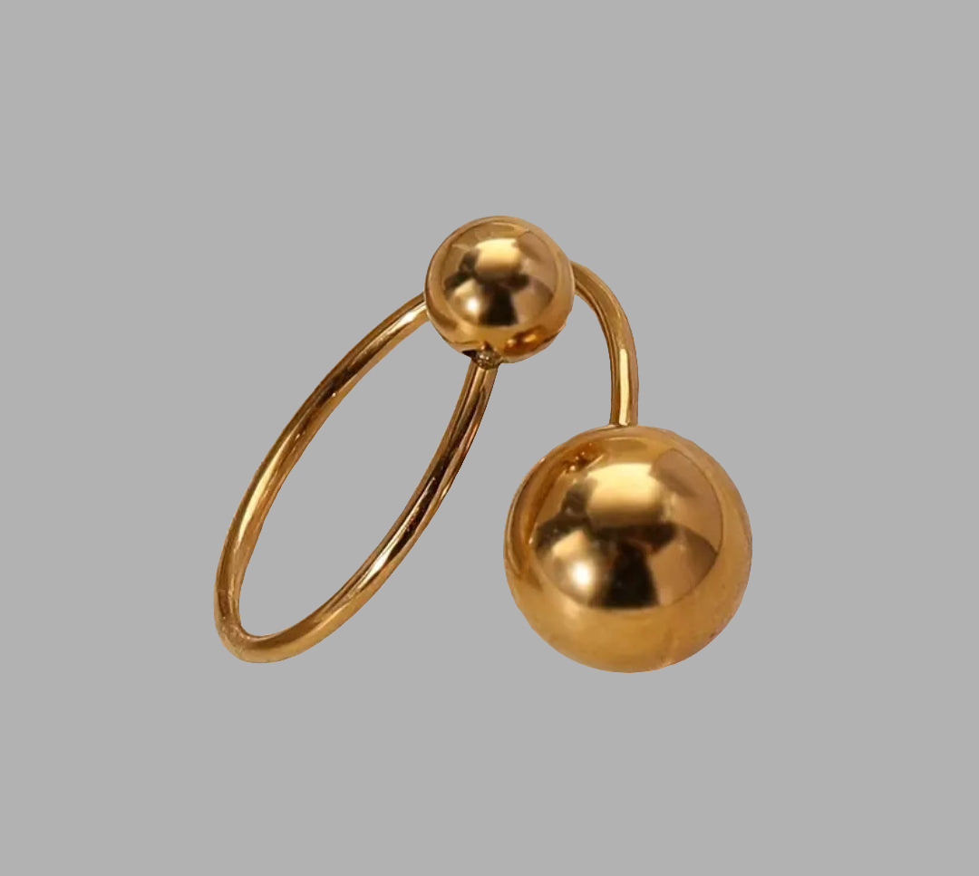 Bague Ajustable Réglable Acier inoxydable et Or 18K Perle sphérique