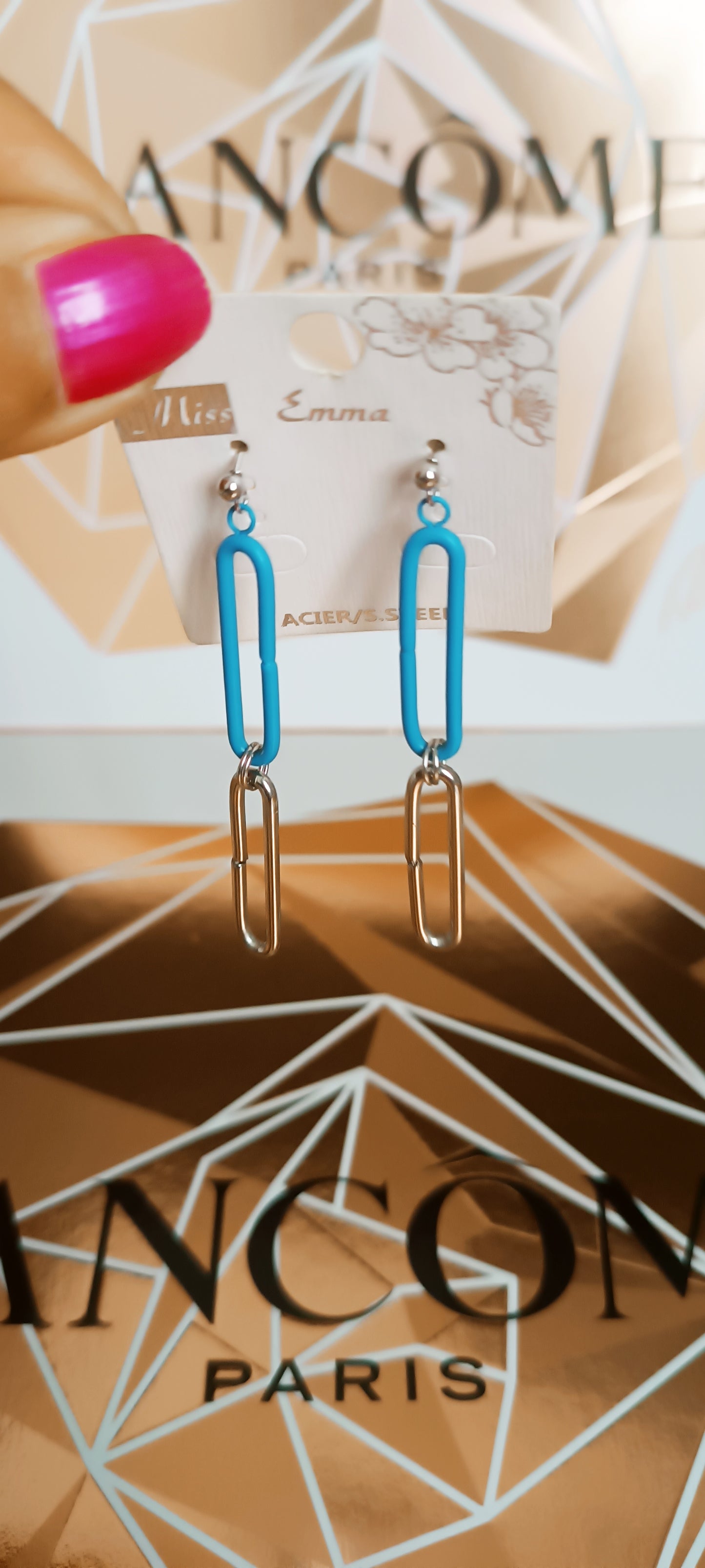 Longue boucles d'oreilles pendantes légère acier inoxydable bleue