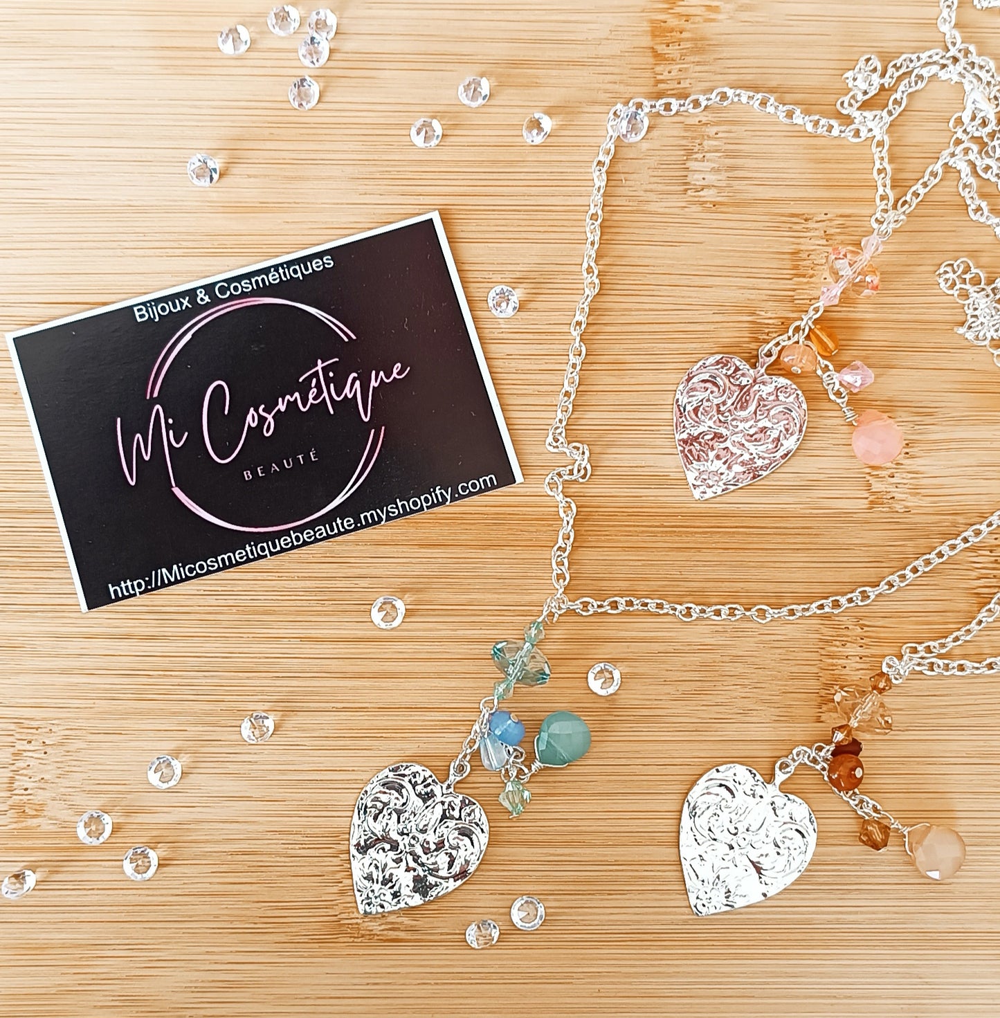 Chaîne et Pendentif "Cœur martelé " Argenté
