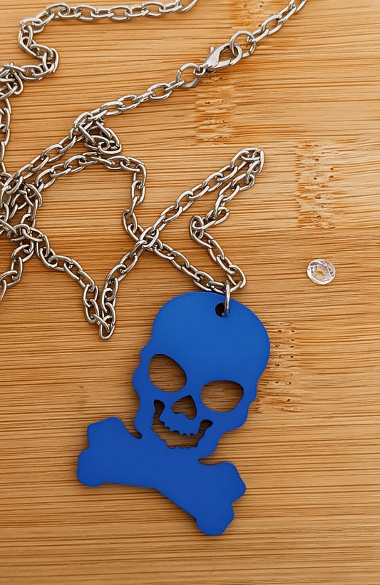 Chaine et Pendentif Tête de mort Bleue