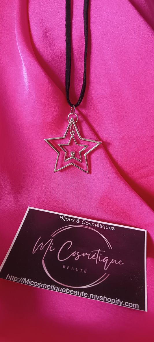 Collier et pendentif double Étoile petit strass Ajustable