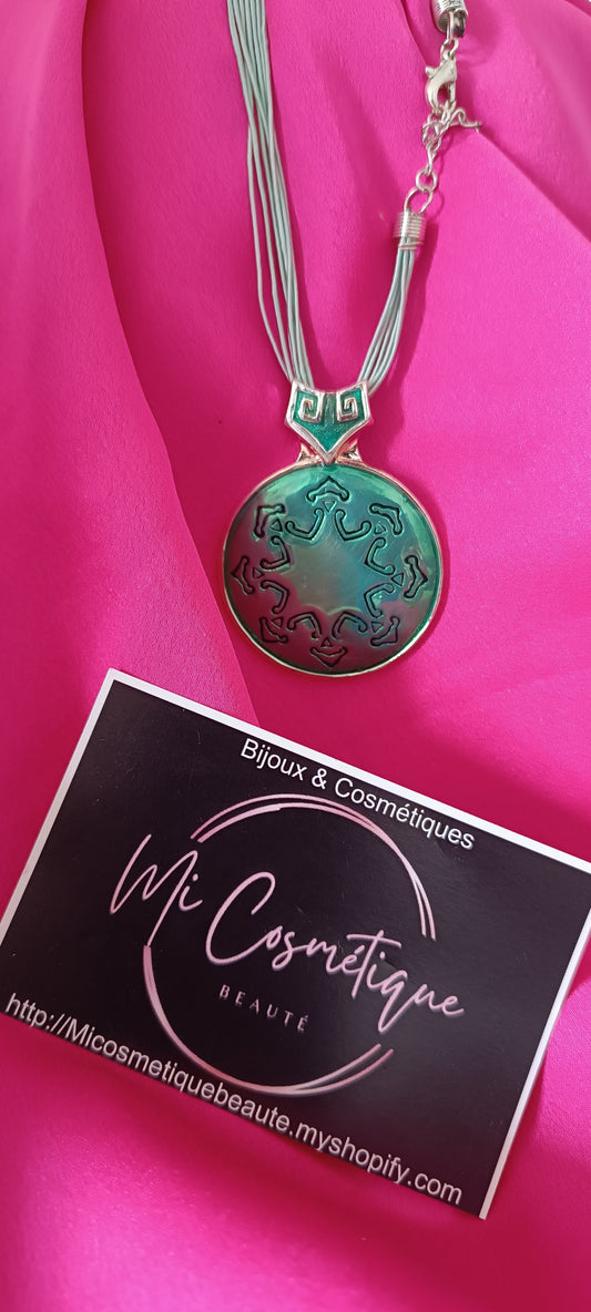 Collier et pendentif celtique turquoise ajustable Acier