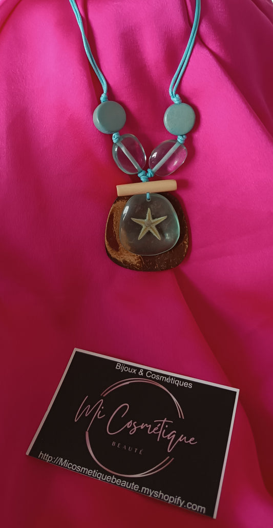 Collier Etoile de mer bleue turquoise ajustable