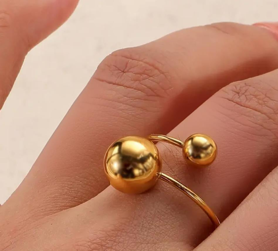 Bague Ajustable Réglable Acier inoxydable et Or 18K Perle sphérique
