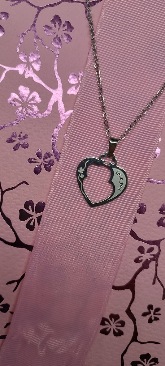 Chaine et pendentif coeur acier inoxydable " I love you "