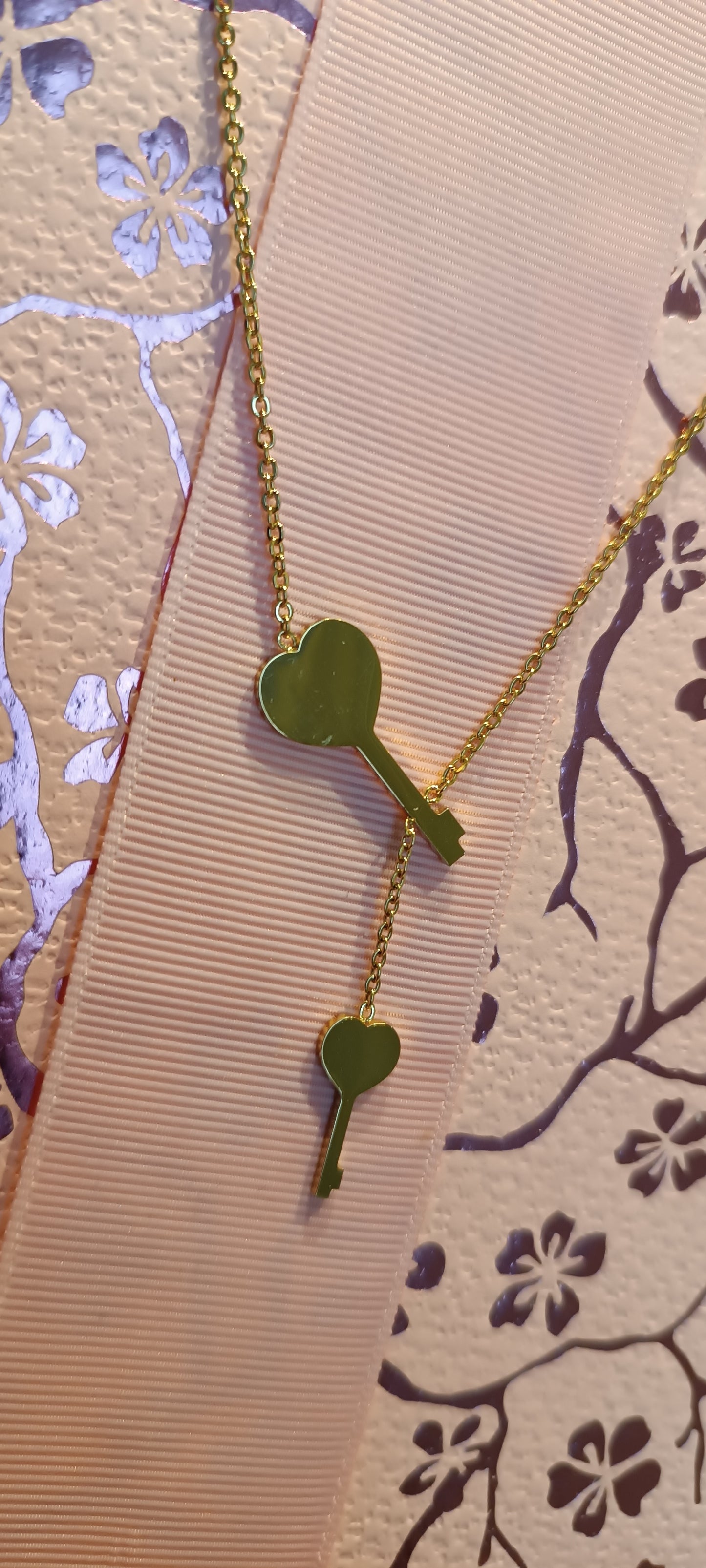 Collier pendentif Clé Coeur signe d'Amour Acier inoxydable