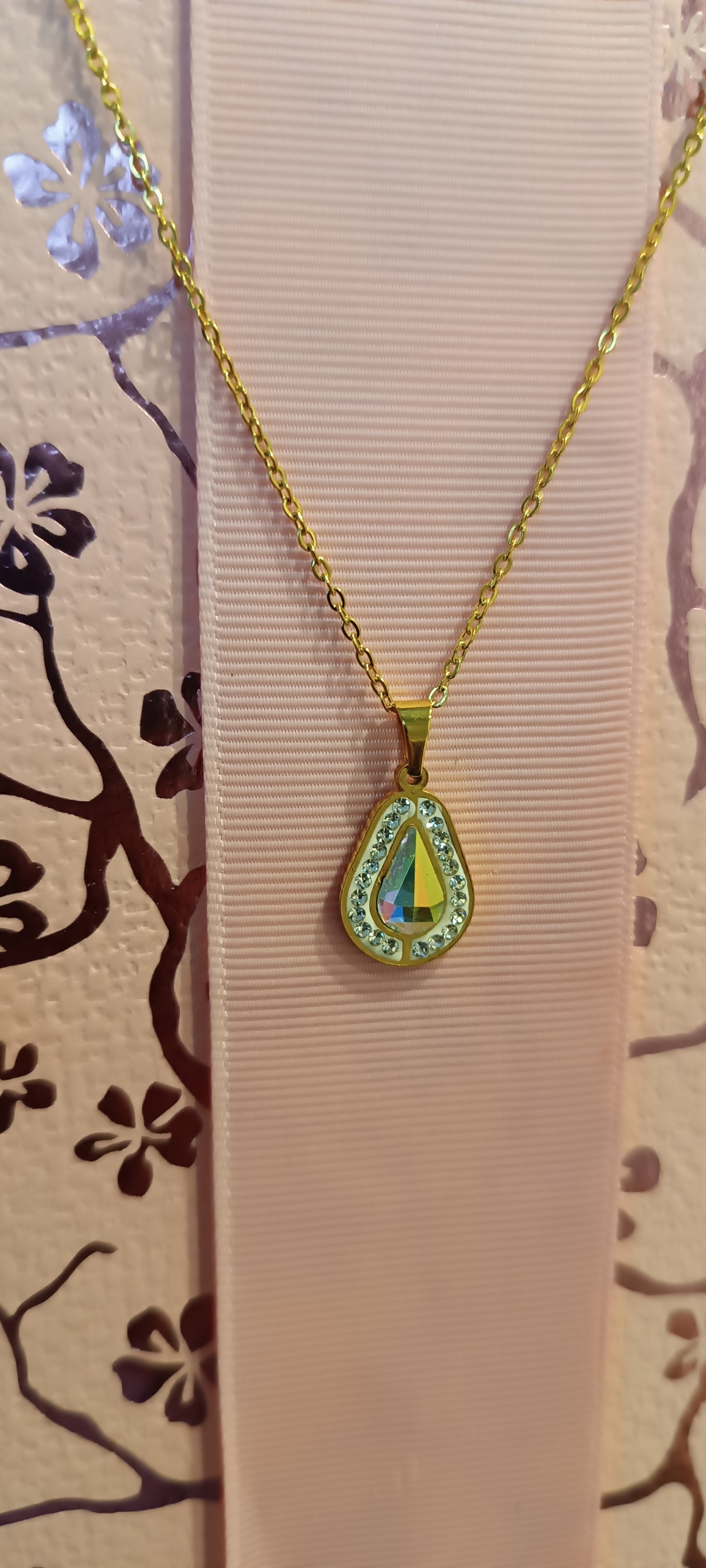 Collier et pendentif Goutte en Acier inoxydable et strass