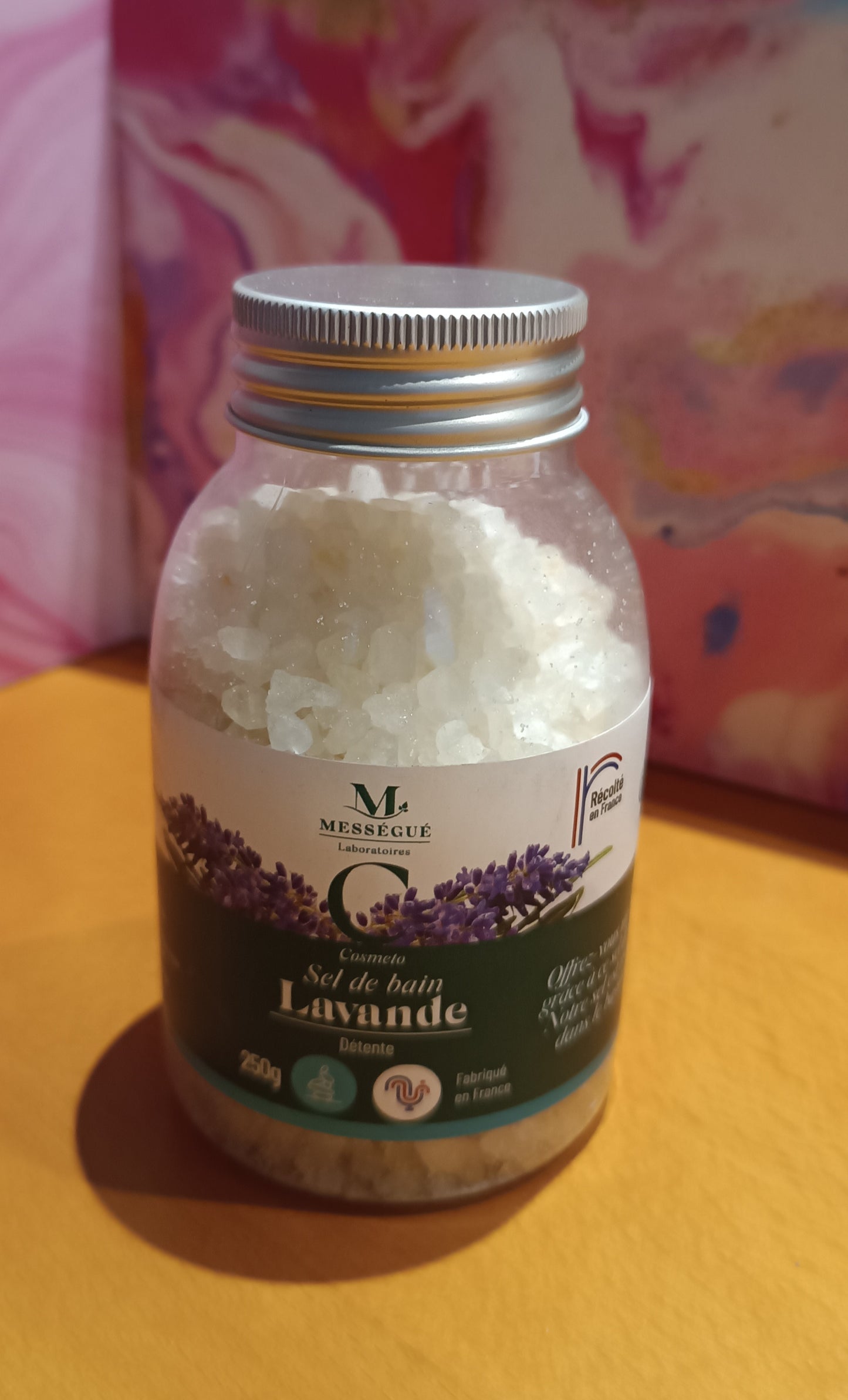 Sel de Bain Lavande relaxant MESSEGUE laboratoire et son éponge