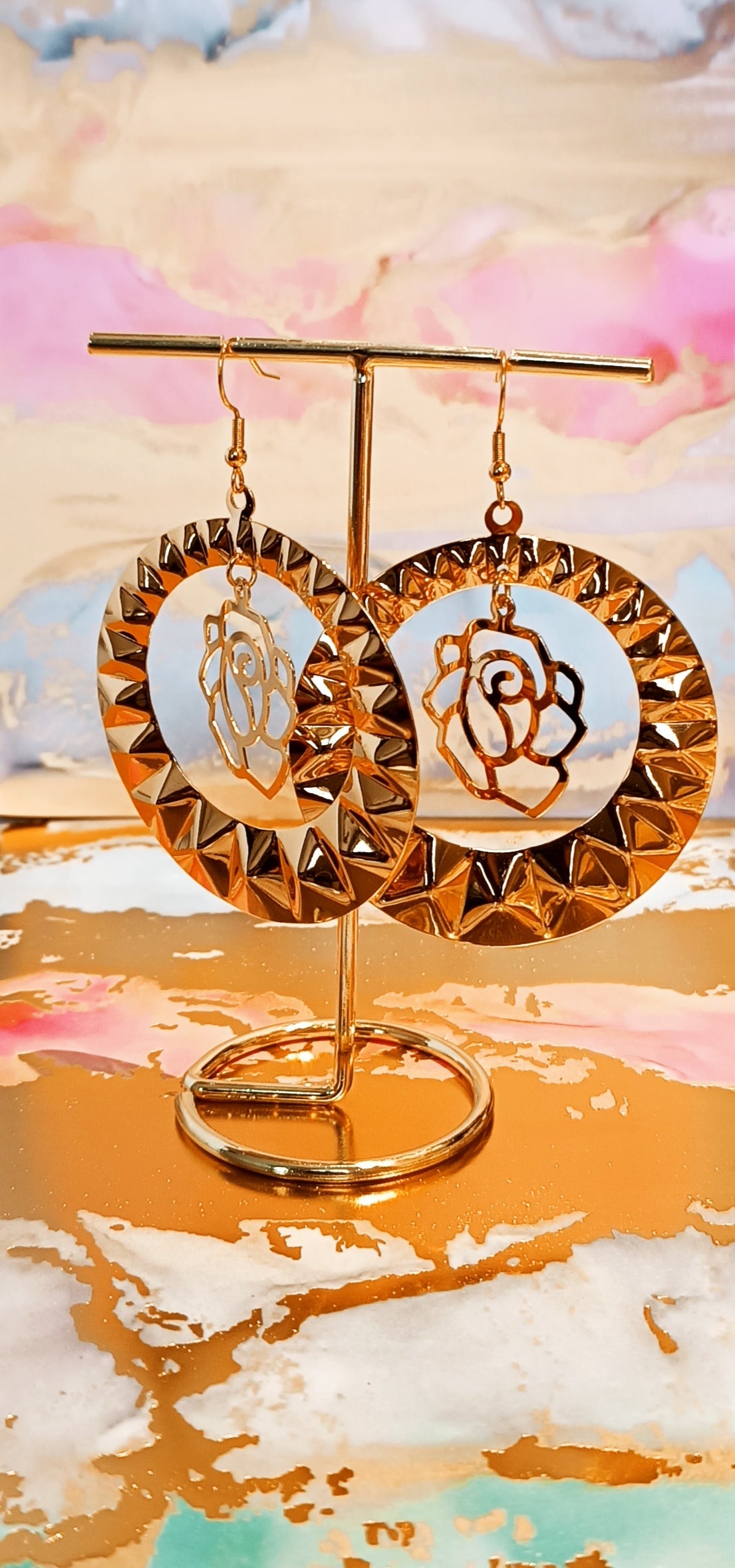 Boucles d'oreilles acier inoxydable floral Chic forme ronde géométrique
