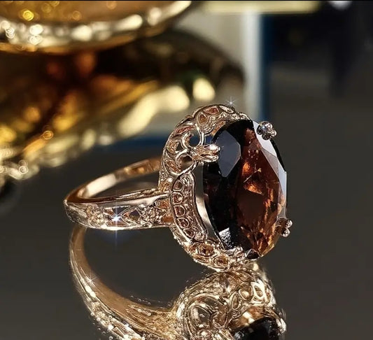 Bague Plaqué Or 18K incrusté Émeraude taille 60