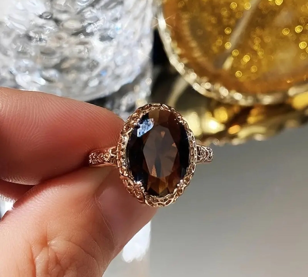 Bague Plaqué Or 18K incrusté Émeraude taille 60