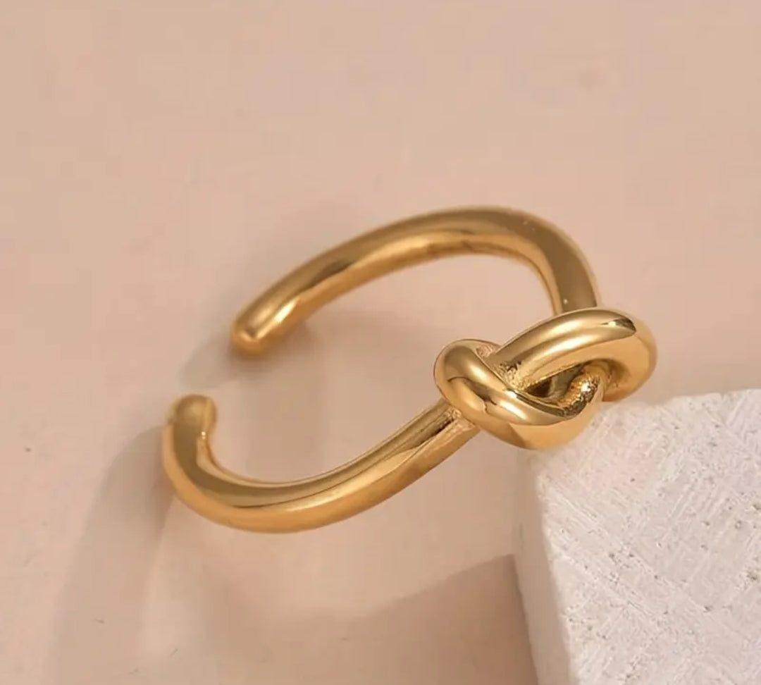 Bague Ajustable Réglable Acier inoxydable plaqué Or 18K Noeud
