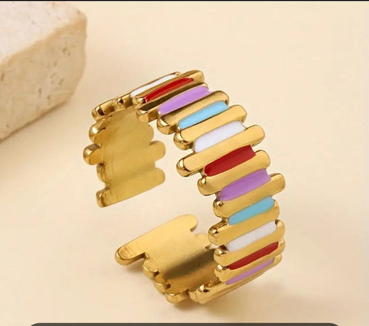 Bague Ajustable Réglable Acier inoxydable Or 14K Dopamine multicolore