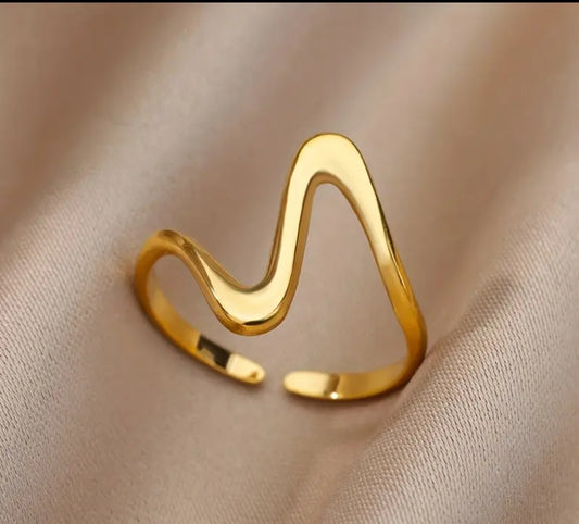 Bague Ajustable Réglable Acier inoxydable et placage Or 18K Vague