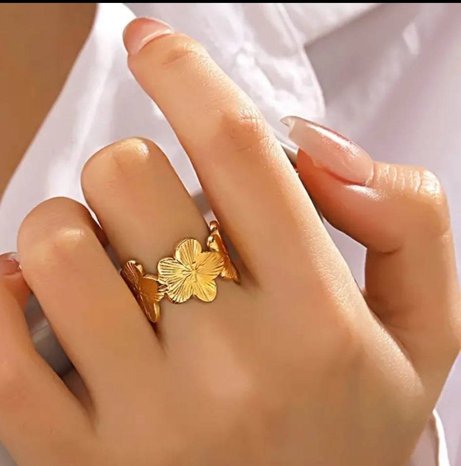 Bague Ajustable Réglable Acier inoxydable fleurs Florale