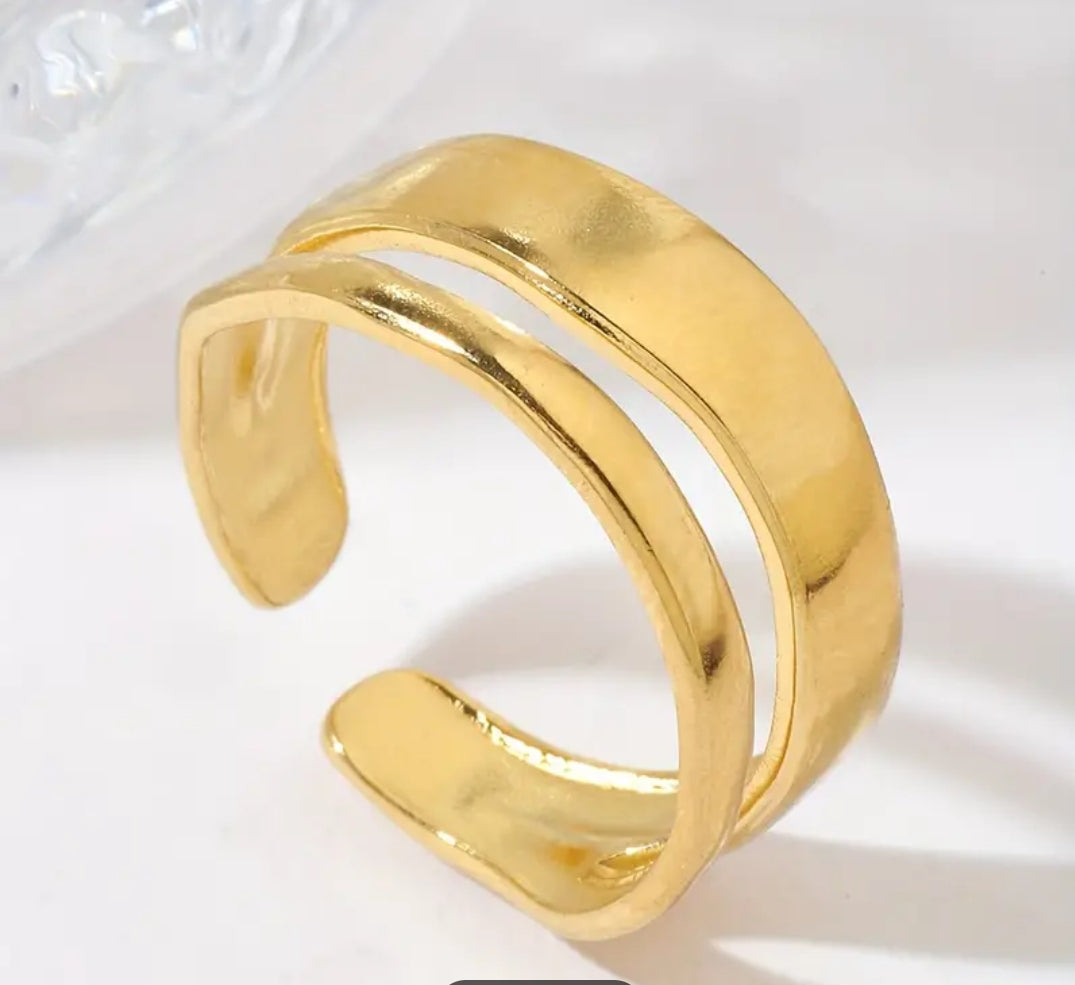 Bague Ajustable Réglable Acier inoxydable et placage plaqué Or 18K Double tour