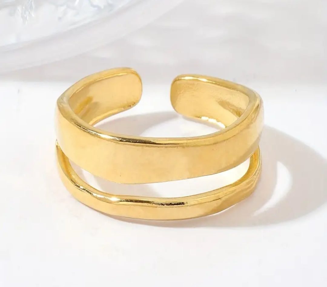 Bague Ajustable Réglable Acier inoxydable et placage plaqué Or 18K Double tour