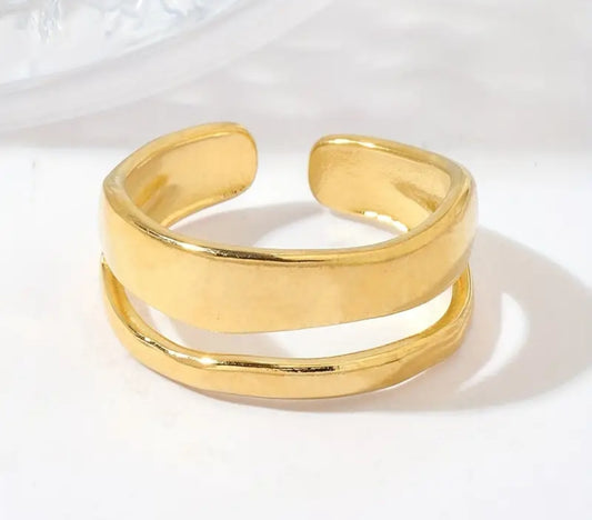 Bague Ajustable Réglable Acier inoxydable et placage plaqué Or 18K Double tour