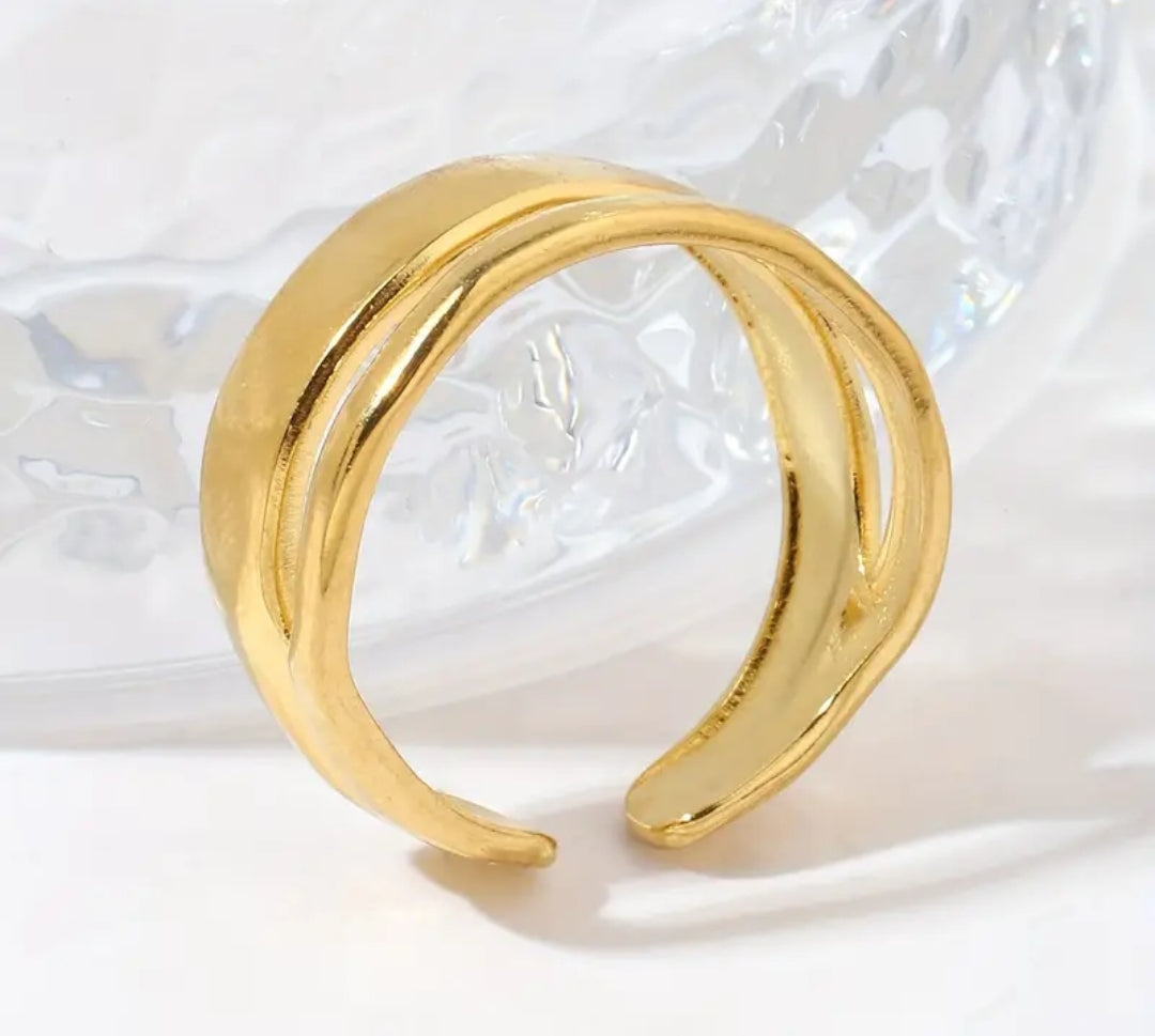 Bague Ajustable Réglable Acier inoxydable et placage plaqué Or 18K Double tour