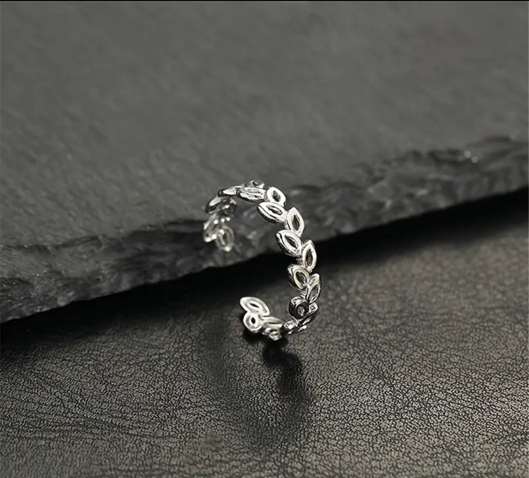 Bague Ajustable Réglable Acier inoxydable Feuille de laurier