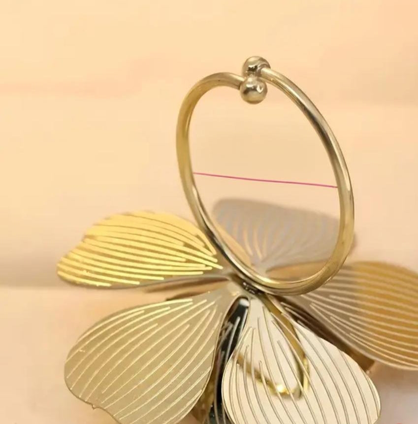 Bague Ajustable Réglable Acier inoxydable et plaqué Or 18K double couche Florale Chic