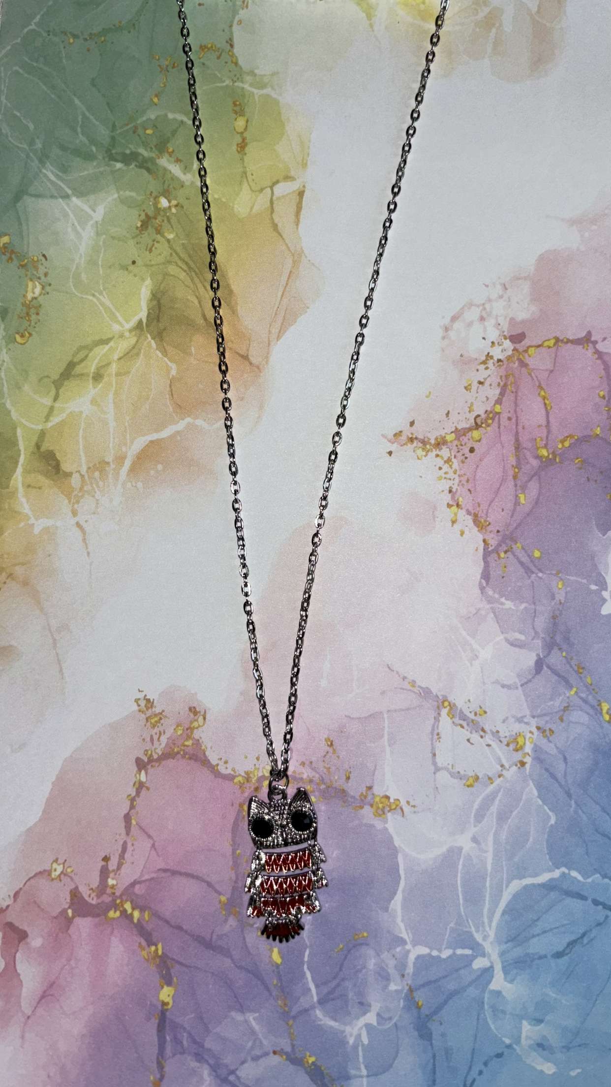 Chaine et Pendentif hibou acier argenté