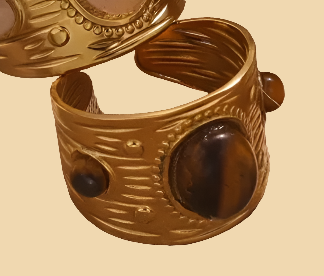 Bague Ajustable Réglable Acier inoxydable et Or 18K Pierre naturelle