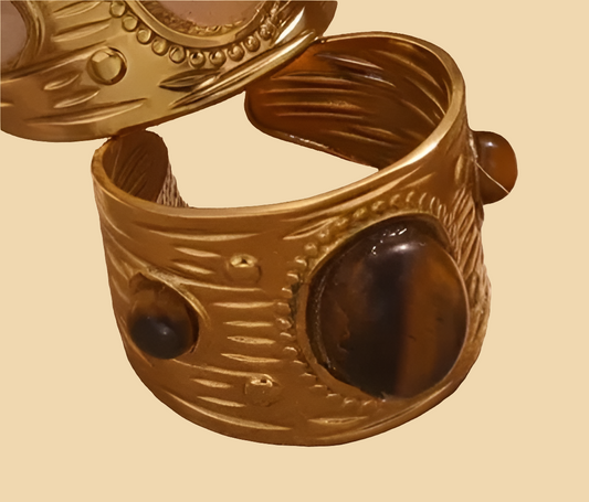 Bague Ajustable Réglable Acier inoxydable et Or 18K Pierre naturelle