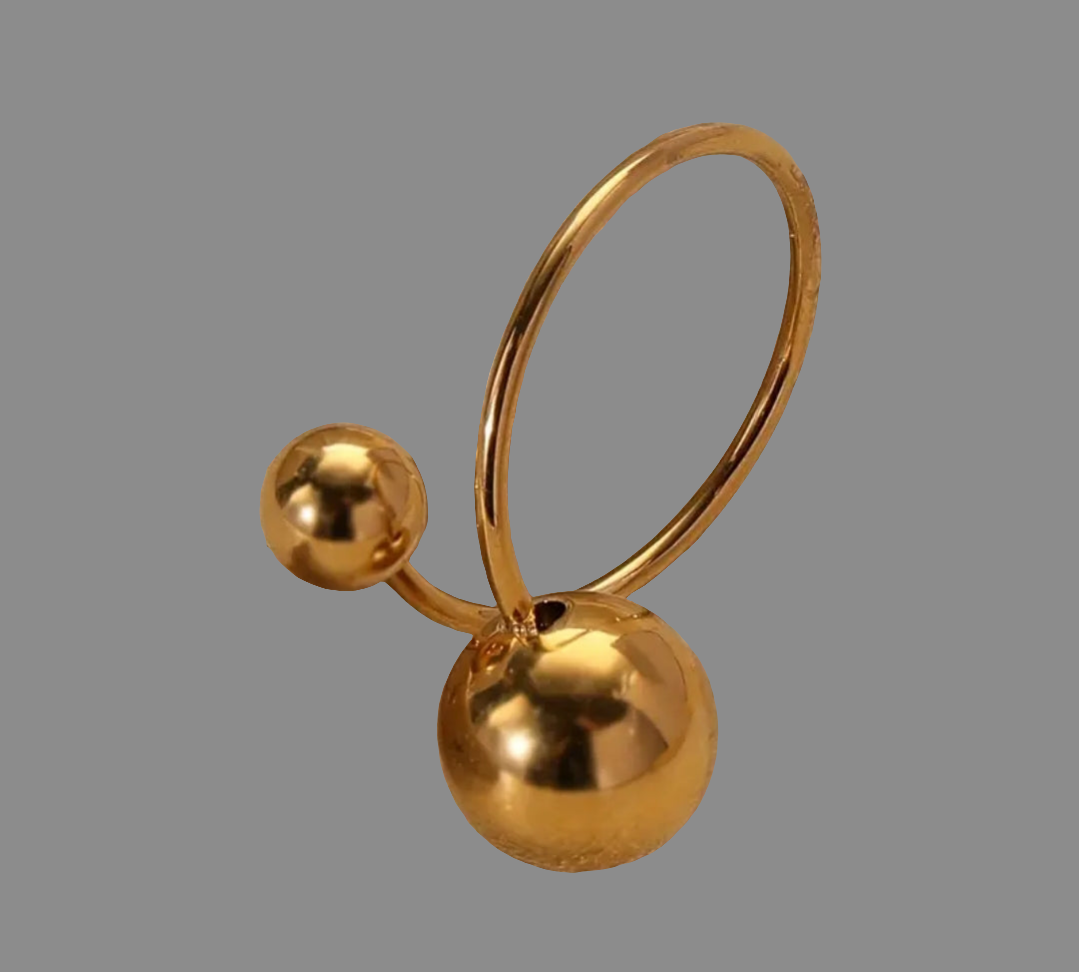 Bague Ajustable Réglable Acier inoxydable et Or 18K Perle sphérique