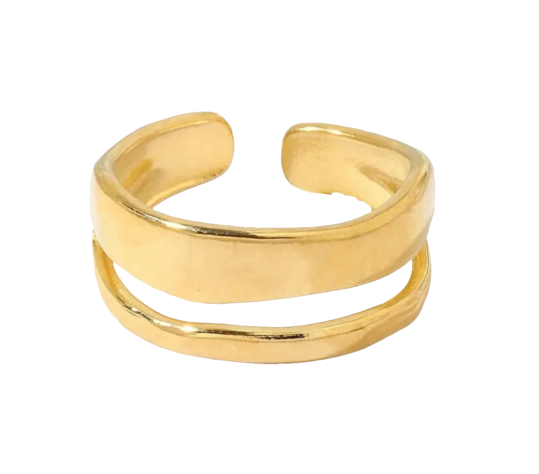Bague Ajustable Réglable Acier inoxydable et placage plaqué Or 18K Double tour
