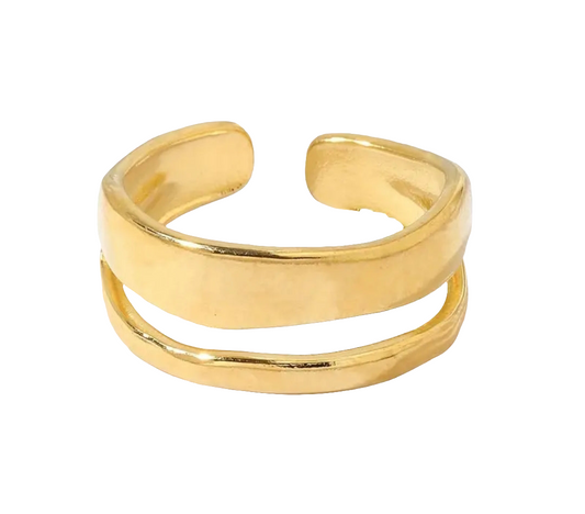 Bague Ajustable Réglable Acier inoxydable et placage plaqué Or 18K Double tour