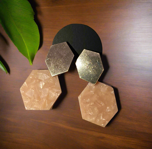 Boucles d'oreilles doré rose saumon forme Géométrique