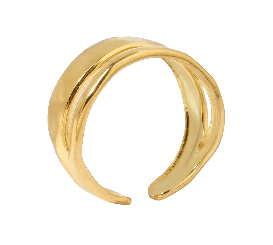 Bague Ajustable Réglable Acier inoxydable et placage plaqué Or 18K Double tour