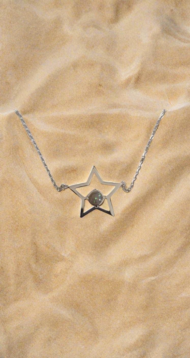Chaine et Pendentif acier inoxydable étoile perle ajustable