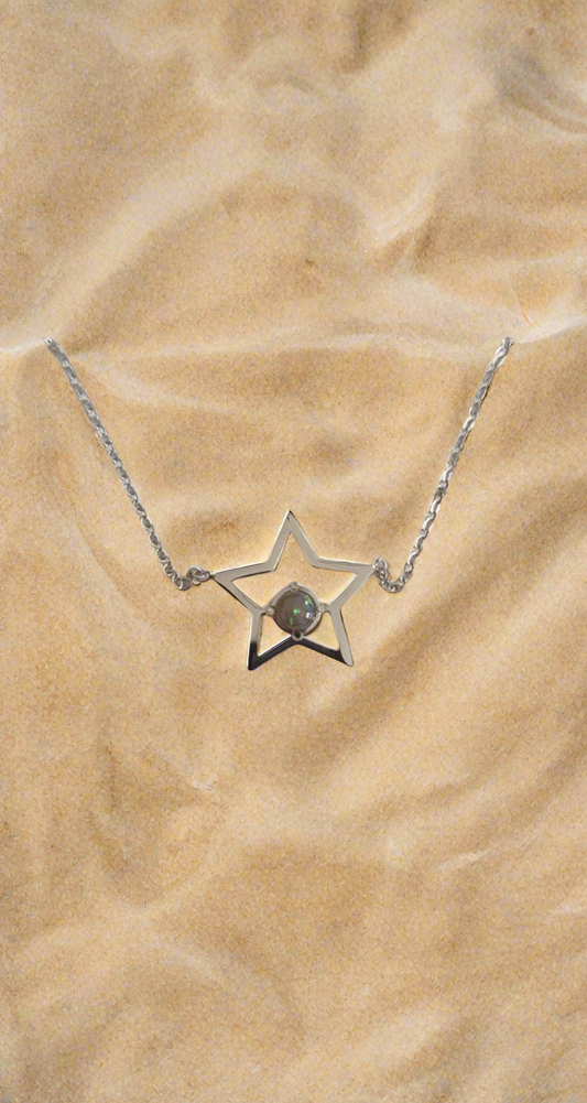Chaine et Pendentif acier inoxydable étoile perle ajustable
