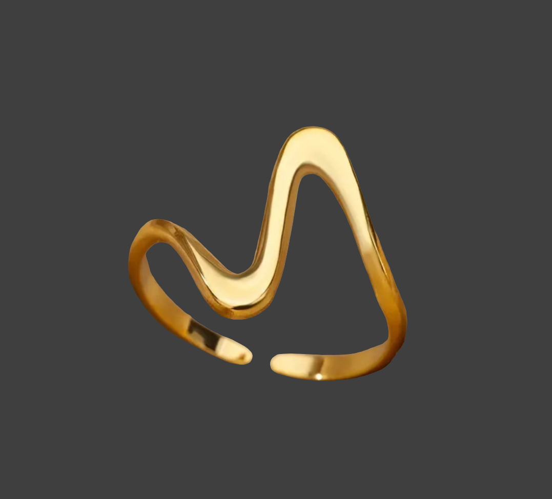 Bague Ajustable Réglable Acier inoxydable et placage Or 18K Vague