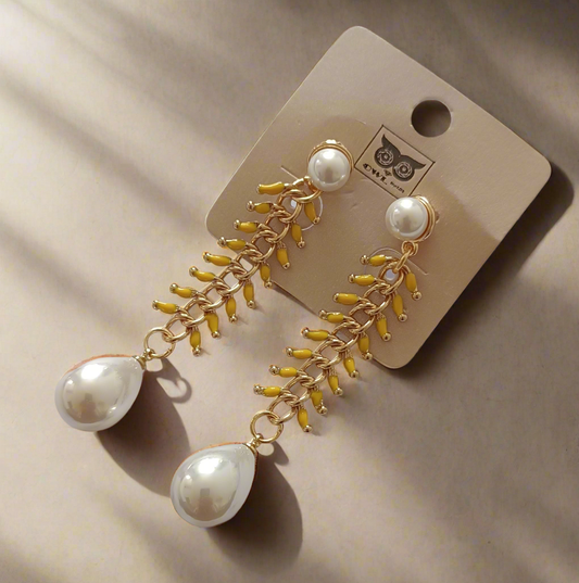 Boucles d'oreilles Jaune Tiges pendante et perles