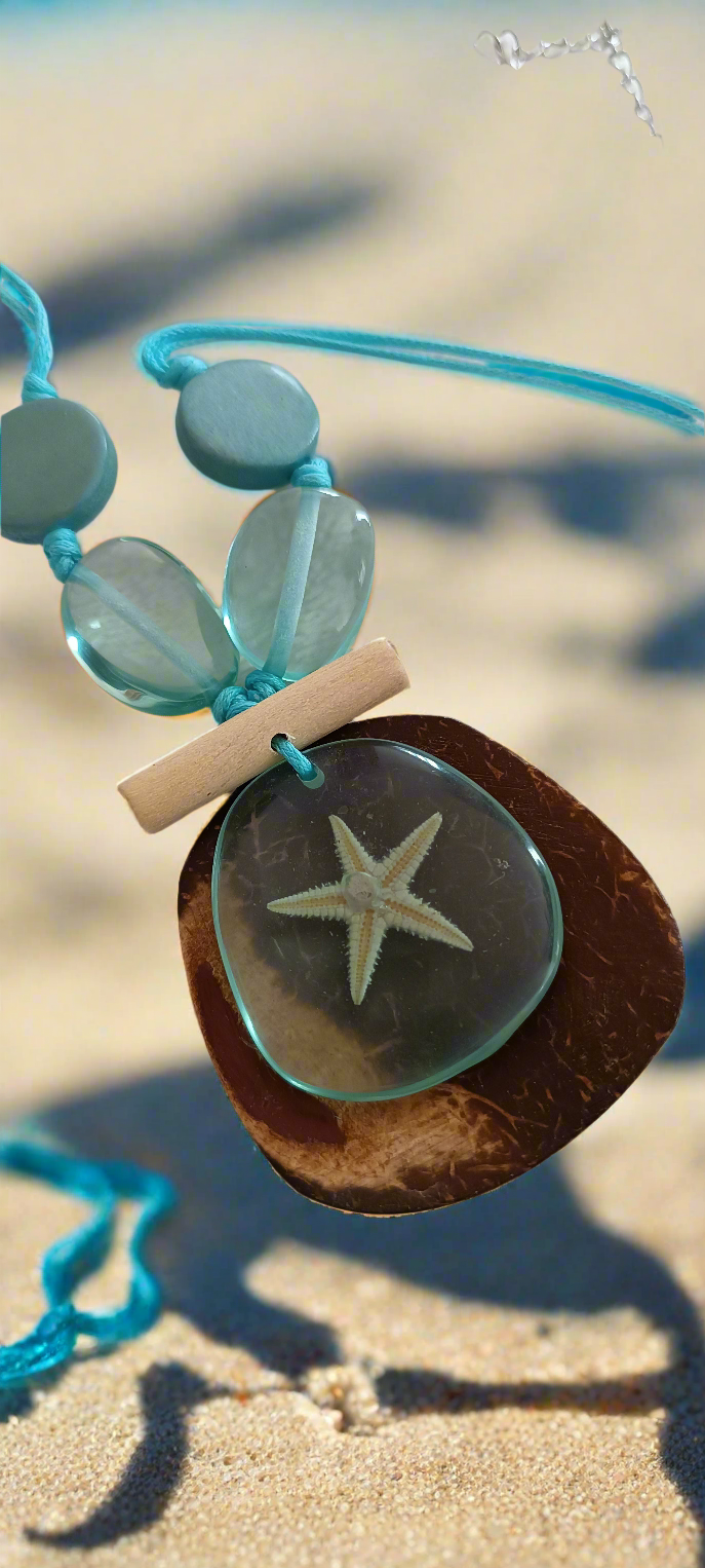 Collier Etoile de mer bleue turquoise ajustable
