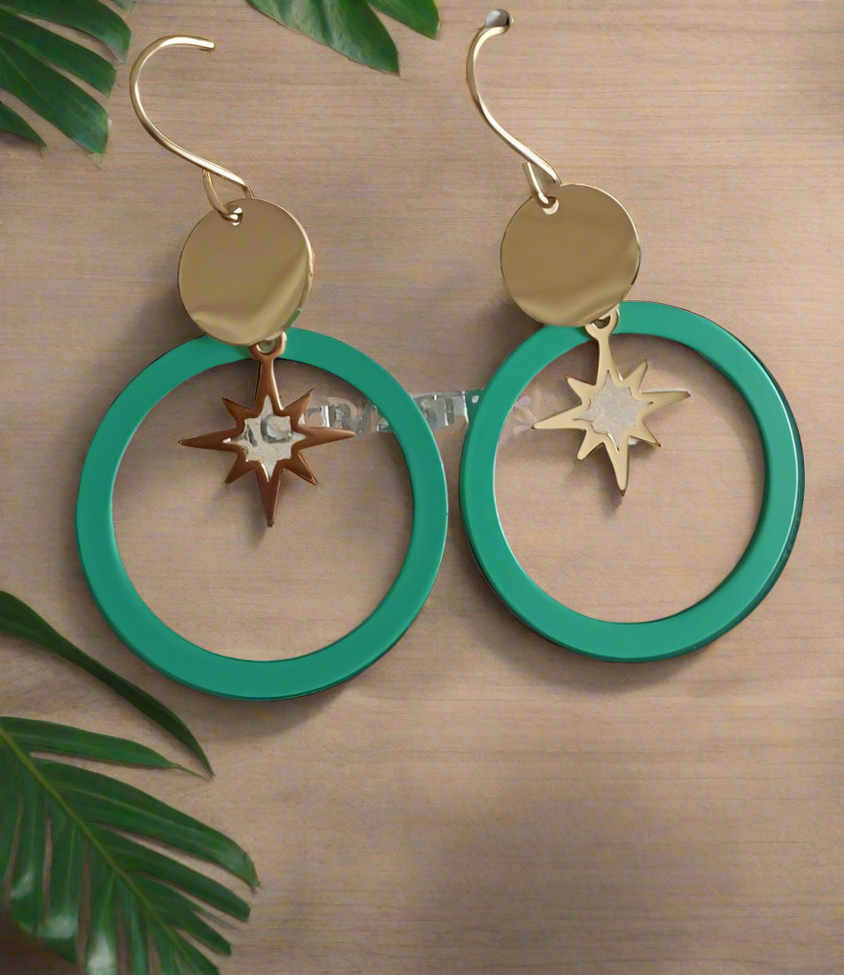 Boucles d'oreilles acier inoxydable forme géométrique ronde étoile