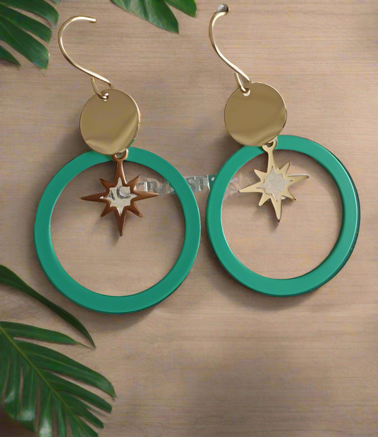Boucles d'oreilles acier inoxydable forme géométrique ronde étoile