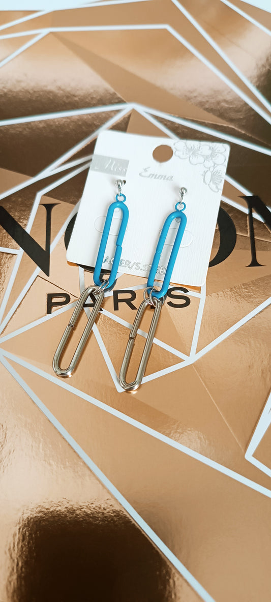 Longue boucles d'oreilles pendantes légère acier inoxydable bleue