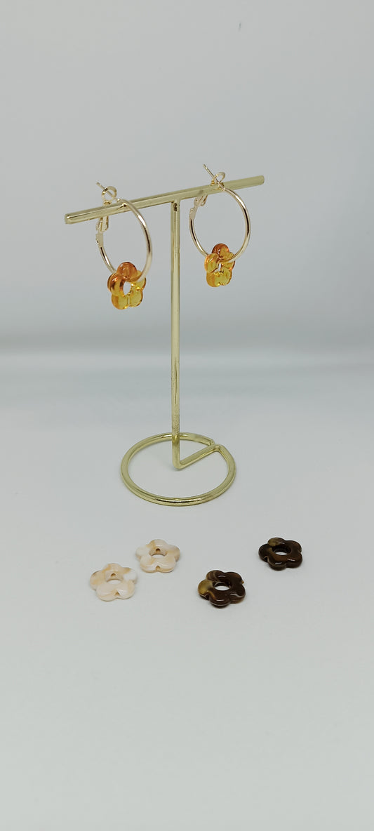 Boucles d'oreilles pendantes chic créole interchangeable pampilles fleur acier inoxydable, lot de trois paires de Pampilles