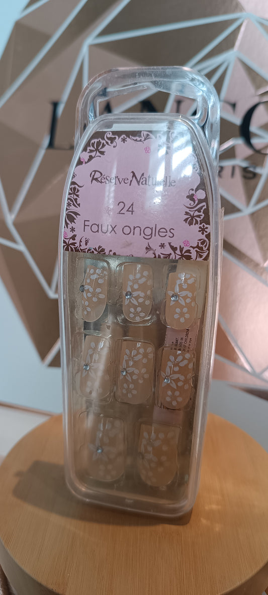 Faux ongles french manucure fleur strass