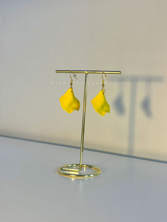Boucles d'oreilles pendantes acier inoxydable Pampilles Pétale de Rose jaune