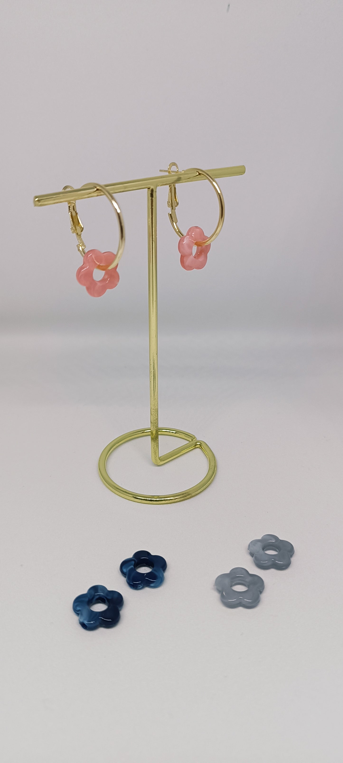 Boucles d'oreilles pendantes chic créole  interchangeable acier inoxydable avec pampilles fleur - lot de 3 paires fournis